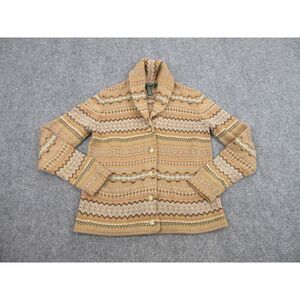 Lauren Ralph Lauren Sweater Womens Small Beige Fair‎ Isle Nordic Cardigan